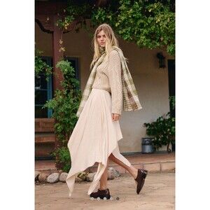 Boho Free People free-est Indigo Sweater Skirt Midi Handkerchief Hem Small NEW